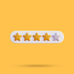 four star rating icon 3d render isolated