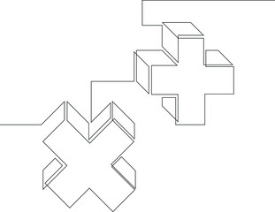 Contemporary hand painted plus sign shape, vector illustration in black and white. Simple illustration, shape, vector illustration.