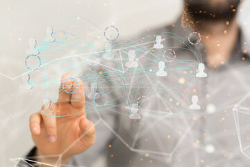 Abstract network of physical devices on the Internet using a network connection with statistics numbers 3d illustration