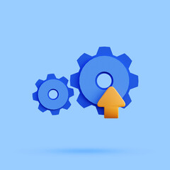 Blue update gear setting icon 3d render front view isolated