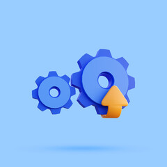 Blue update gear setting icon 3d render perspective view isolated