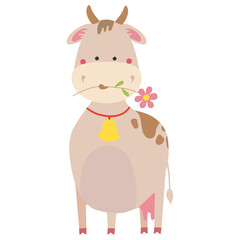 Vector illustration in flat design cartoon style with a cow.