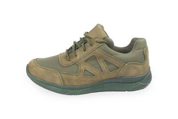 Tactical boots for the army are cut out on a white background. Isolated on a white background, no shadow. 