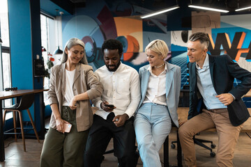 Fototapeta premium Cinematic and storytelling representation of daily business and office lifestyle. Employees and salespeople at work in a financial company.