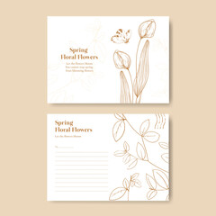 Postcard template with spring wild flower concept,line art style