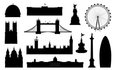 London sightseeings silhouette vector set	