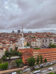 Obraz premium Travel to Turkey. Holidays in Istanbul. Vertical aerial view of city.
