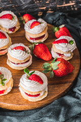 Mini Victoria sandwich cake. Sponge cake is a light cake made with egg whites, flour and sugar. Selective focus shot.