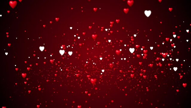 Moving white and red heart shapes , love romance background
