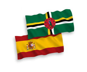 Fototapeta premium Flags of Dominica and Spain on a white background