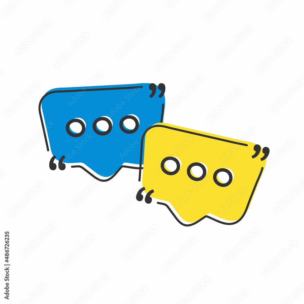 Poster two color speech bubble with icon from shapes concept. isolated blue speech bubble sign symbol can b