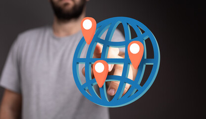 Global telecommunication network around the World with connections between data centers or satellites. Planet Earth from space, concept for connected