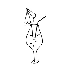 doodle cocktail glass isolated on a white background. Elements of celebration. Doodle, simple outline illustration. A symbol of a holiday, New Year, Christmas, Birthday, Wedding.