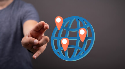 Global telecommunication network around the World with connections between data centers or satellites. Planet Earth from space, concept for connected