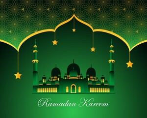 royal ramadan kareem with mosque in green background by vector design