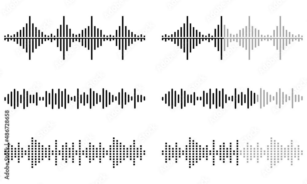 Poster vector music sound wave set. vibration and pulsing lines. audio player. audio equalizer.