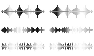 Vector music sound wave set. Vibration and pulsing lines. Audio Player. Audio equalizer. - obrazy, fototapety, plakaty