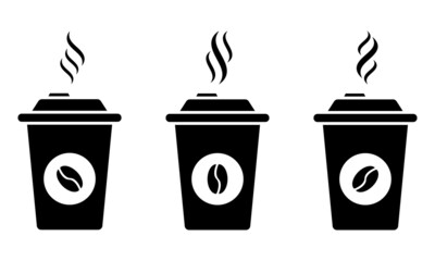 Coffee cup icons vector set. Hot and smell coffee. Paper cup template.