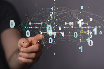 Obraz premium Neural network 3D illustration. Big data and cybersecurity