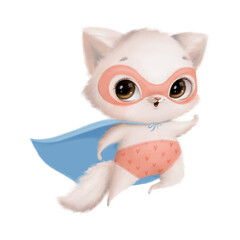 Illustration of cute cartoon animal superhero cat