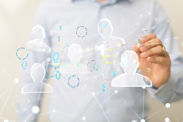 holding 3D rendering group of blue people