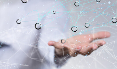 Global network. Blockchain. 3D illustration. Neural networks and artificial intelligence. Abstract