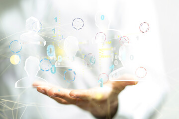 holding 3D rendering group of blue people