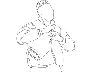 A man wearing a vintage Jacket with great pleasure. Temporary hand painting using a black and white background, adding to the vintage impression. Vintage clothes. Vector illustrations. 90's Fashion.