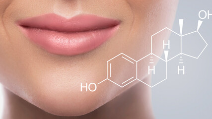 Beautiful female lips and Estradiol hormone formula