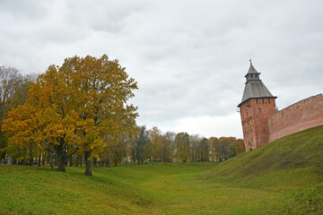 Novgorod Kremlin in autumn season. Veliky Novgorod, a historical city in Russia that is over 1000...