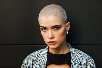 Beautiful woman with shaved hair