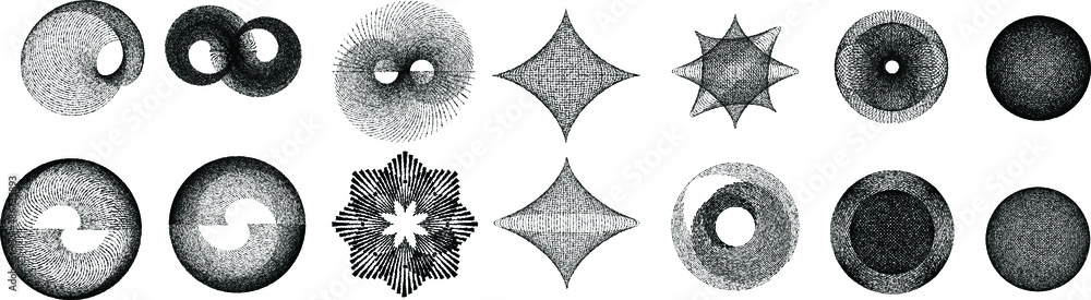 Poster big set of lines in various shape . spiral vector illustration .big collection of round logos . rouh