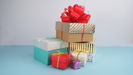 Gift boxes. Red bow on the lid.