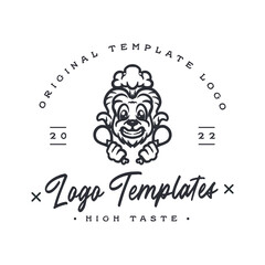 cute goat character logo. cute goat logo template holding fried chicken