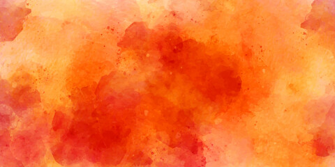 Hand drawn digital art watercolor background vector illustration with colorful brush strokes. Decorative orange and dark red watercolor paper texture painting. Vibrant paint pattern backdrop. 