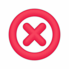 Wrong and failed decision, 3d error sign. Red X cross icon isolated on white background. Simple mark graphic flat design. Circle shape NO button. illustration