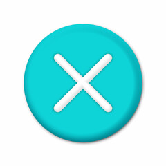 Wrong and failed decision, 3d error sign. Blue X cross icon isolated on white background. Simple mark. Circle shape NO button. illustration