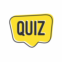 Quiz logo icon symbol, flat cartoon yellow bubble speech with as competition game or interview logotype