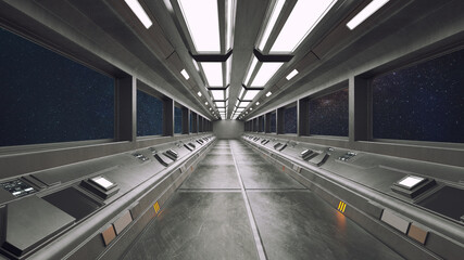 3d render. Futuristic hallway. Concept of modern architecture and interior spaceship © Miguel Aguirre
