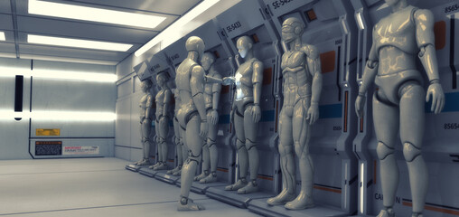 Fototapeta premium 3D render. Cloning humanoid figures