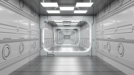 3d render. Futuristic hallway. Concept of modern architecture and interior spaceship © Miguel Aguirre