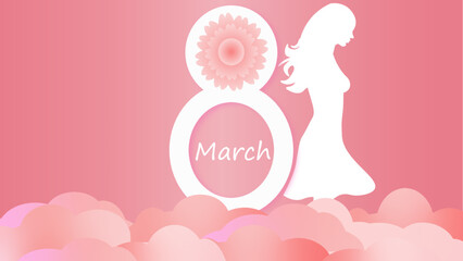 Elegant card for International Women's Day.Banner, flyer for March 8 with woman silhouette and flowers .