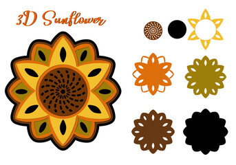Multi-layer craft of a sunflower flower. Cutting file