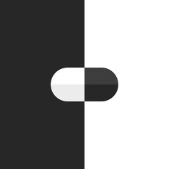 Pill, white and black opposites. Bipolar disorder, mood swings, depression, drug abuse, altered state and addiction concept. Flat design. EPS 8 vector illustration, no transparency, no gradients