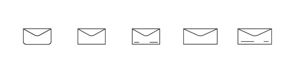 Set of mail envelope icons. Round message line icons for web and print isolated on white background.