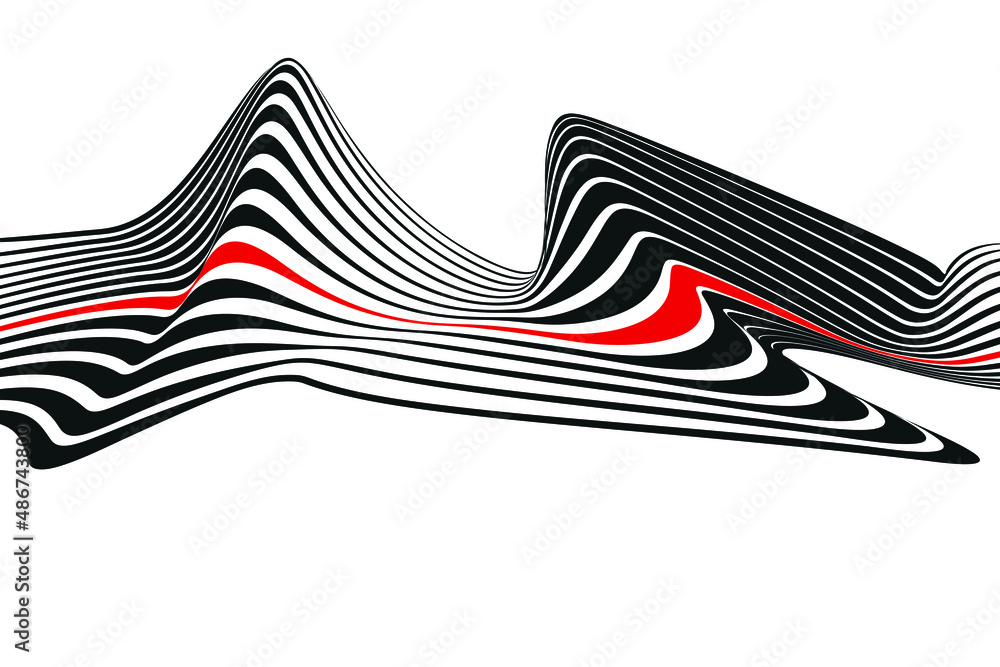 Aufkleber optical illusion distorted wave. abstract horizontal stripes vector design. surreal pattern. black l