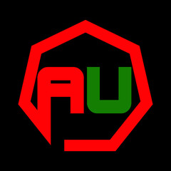 Red and Green AU Letter Logo Design. Creative Icon Modern Letters Vector Logo With Background.