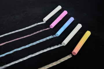 The chalk drew coloured lines on the blackboard