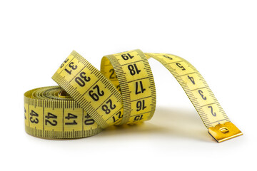 Yellow measuring tape isolated on white background