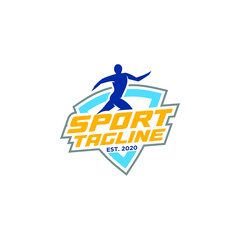 Marathon running sports logo Vector illustration with running people and badge